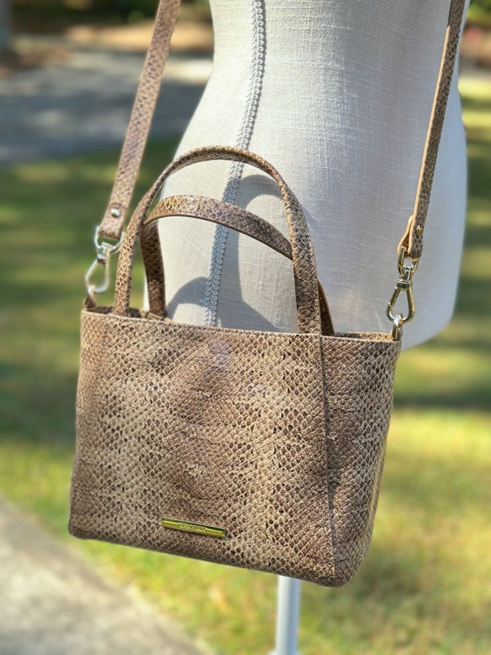 Brahmin Small Mona Light Pecan Bonaire Snake Print Tote Crossbody Bag NWT